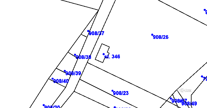 Parcela st. 346 v KÚ Mírovka, Katastrální mapa