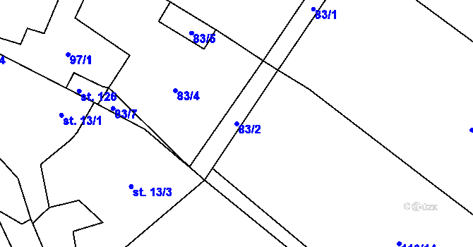 Parcela st. 83/2 v KÚ Miřejovice, Katastrální mapa