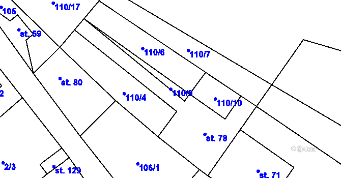 Parcela st. 110/9 v KÚ Miřejovice, Katastrální mapa