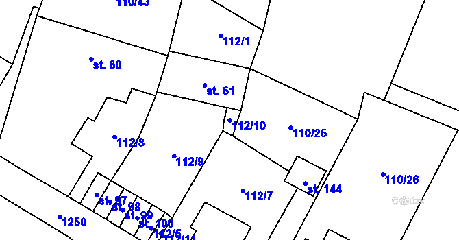 Parcela st. 112/10 v KÚ Miřejovice, Katastrální mapa