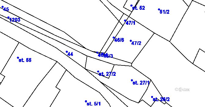 Parcela st. 46/3 v KÚ Miřejovice, Katastrální mapa