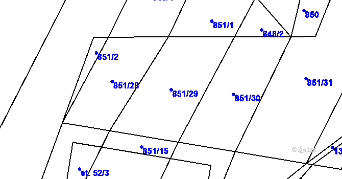 Parcela st. 851/29 v KÚ Letovy, Katastrální mapa