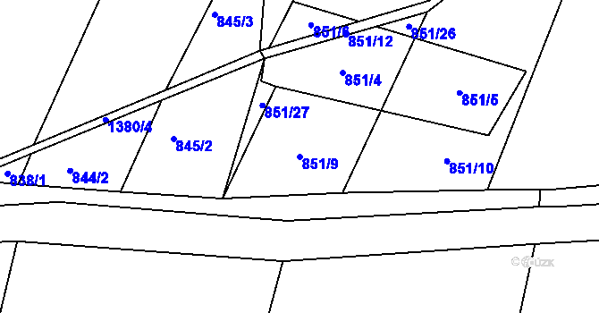 Parcela st. 851/9 v KÚ Letovy, Katastrální mapa
