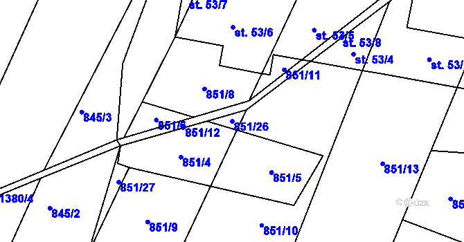 Parcela st. 851/26 v KÚ Letovy, Katastrální mapa