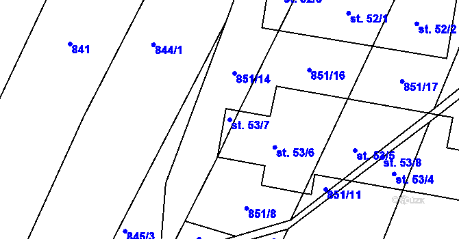 Parcela st. 53/7 v KÚ Letovy, Katastrální mapa