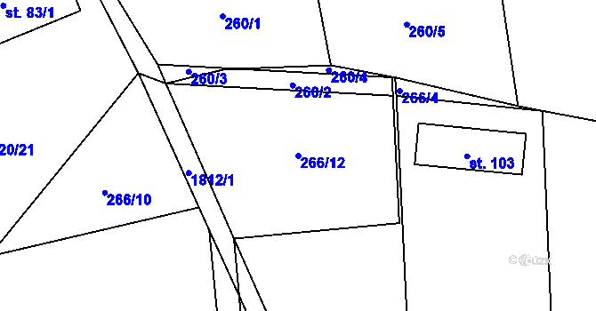 Parcela st. 266/12 v KÚ Miřenice, Katastrální mapa