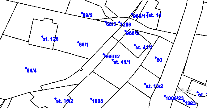 Parcela st. 966/12 v KÚ Miřetice, Katastrální mapa