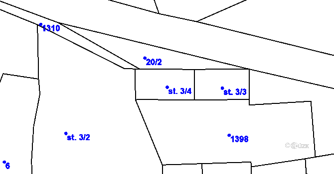Parcela st. 3/4 v KÚ Miřetice u Nasavrk, Katastrální mapa