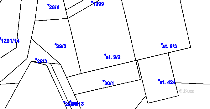 Parcela st. 9/2 v KÚ Miřetice u Nasavrk, Katastrální mapa