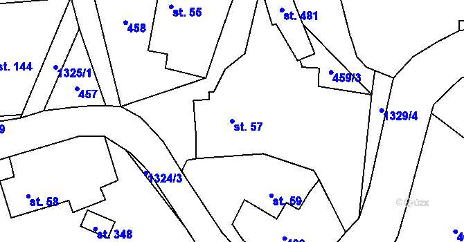 Parcela st. 57 v KÚ Miřetice u Nasavrk, Katastrální mapa