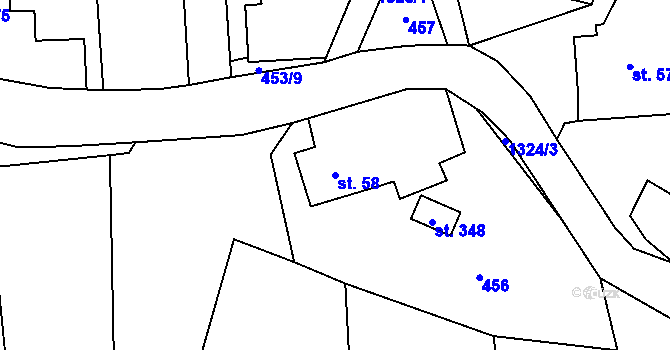 Parcela st. 58 v KÚ Miřetice u Nasavrk, Katastrální mapa