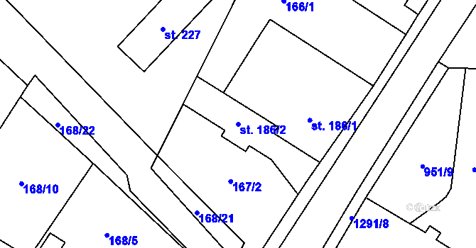 Parcela st. 186/2 v KÚ Miřetice u Nasavrk, Katastrální mapa