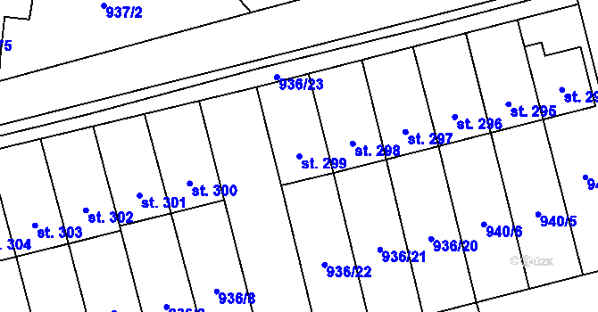 Parcela st. 299 v KÚ Miřetice u Nasavrk, Katastrální mapa