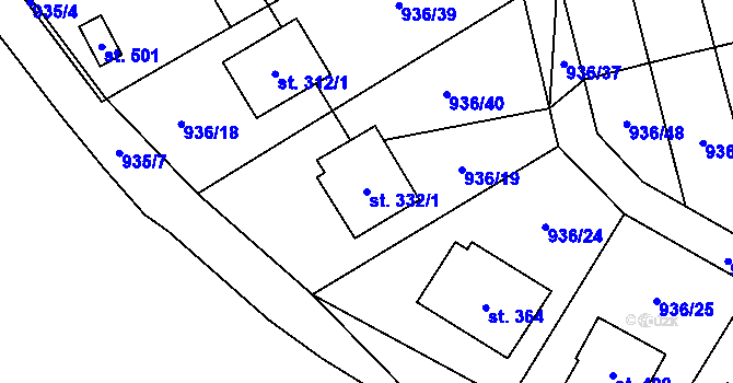 Parcela st. 332/1 v KÚ Miřetice u Nasavrk, Katastrální mapa