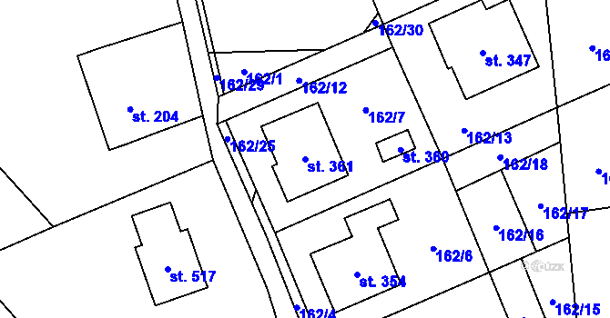 Parcela st. 361 v KÚ Miřetice u Nasavrk, Katastrální mapa
