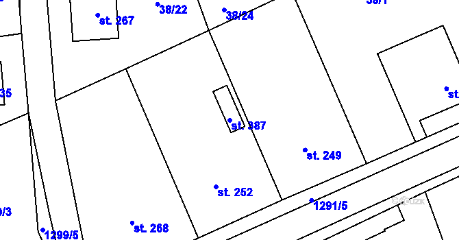 Parcela st. 387 v KÚ Miřetice u Nasavrk, Katastrální mapa
