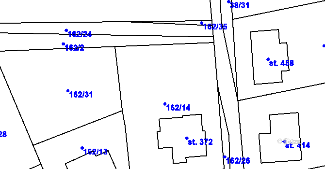 Parcela st. 162/21 v KÚ Miřetice u Nasavrk, Katastrální mapa