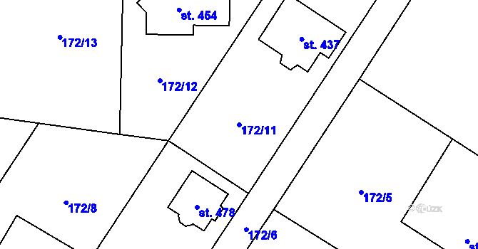 Parcela st. 172/11 v KÚ Miřetice u Nasavrk, Katastrální mapa