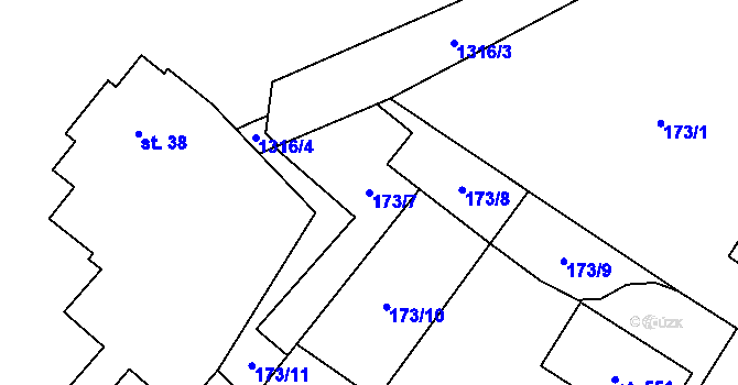 Parcela st. 173/7 v KÚ Miřetice u Nasavrk, Katastrální mapa