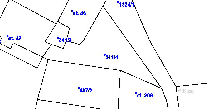 Parcela st. 341/4 v KÚ Miřetice u Nasavrk, Katastrální mapa