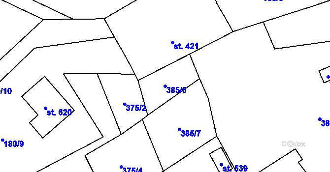 Parcela st. 385/6 v KÚ Miřetice u Nasavrk, Katastrální mapa