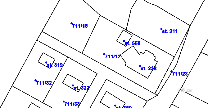 Parcela st. 711/12 v KÚ Miřetice u Nasavrk, Katastrální mapa