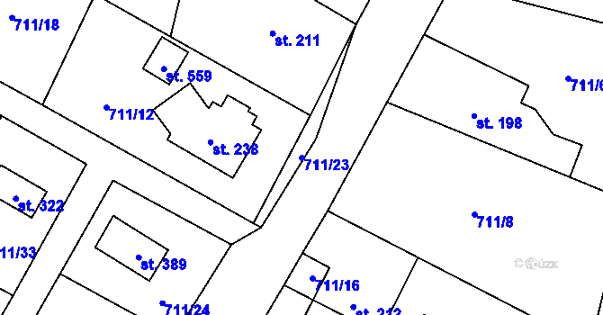 Parcela st. 711/23 v KÚ Miřetice u Nasavrk, Katastrální mapa