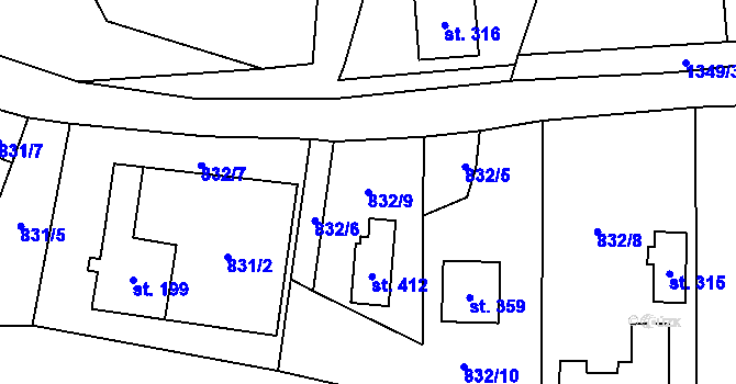 Parcela st. 832/9 v KÚ Miřetice u Nasavrk, Katastrální mapa