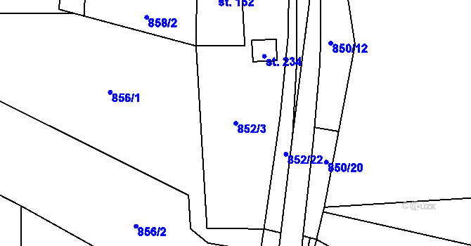 Parcela st. 852/3 v KÚ Miřetice u Nasavrk, Katastrální mapa