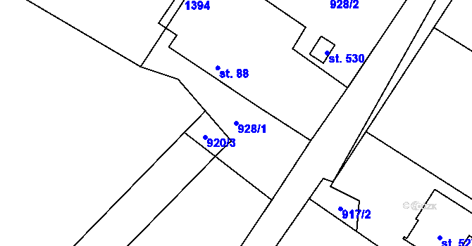 Parcela st. 928/1 v KÚ Miřetice u Nasavrk, Katastrální mapa