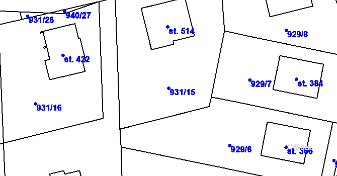 Parcela st. 931/15 v KÚ Miřetice u Nasavrk, Katastrální mapa