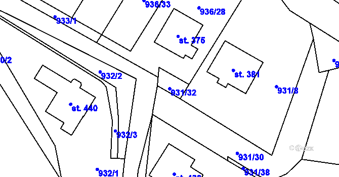 Parcela st. 931/32 v KÚ Miřetice u Nasavrk, Katastrální mapa