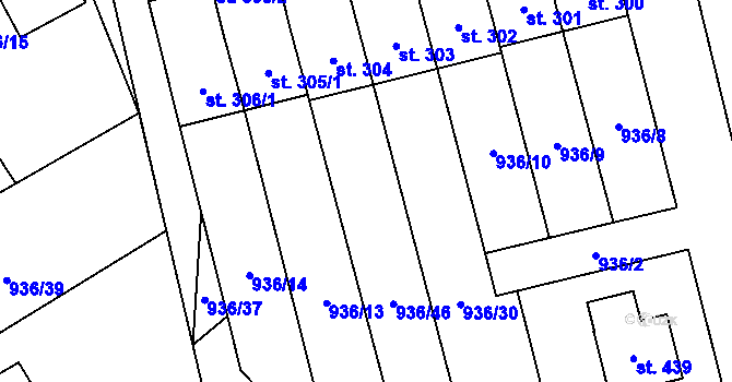 Parcela st. 936/12 v KÚ Miřetice u Nasavrk, Katastrální mapa