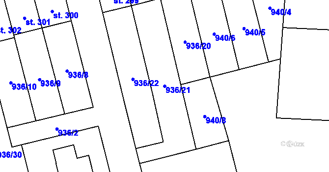 Parcela st. 936/21 v KÚ Miřetice u Nasavrk, Katastrální mapa