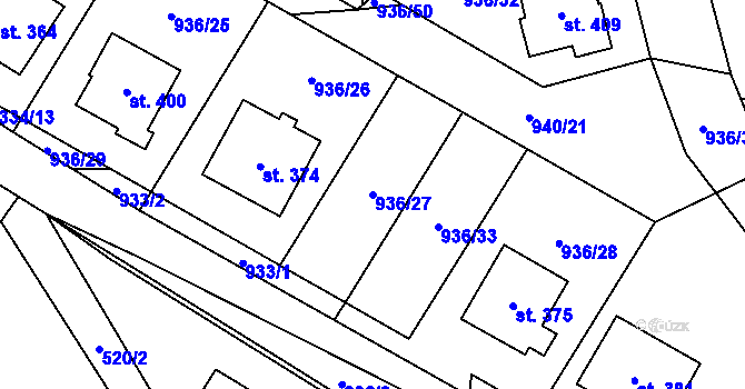 Parcela st. 936/27 v KÚ Miřetice u Nasavrk, Katastrální mapa