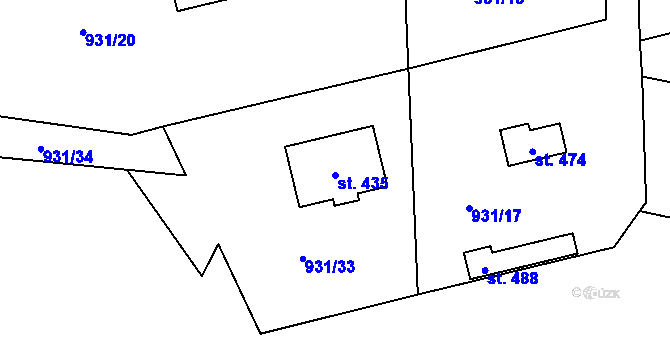 Parcela st. 435 v KÚ Miřetice u Nasavrk, Katastrální mapa