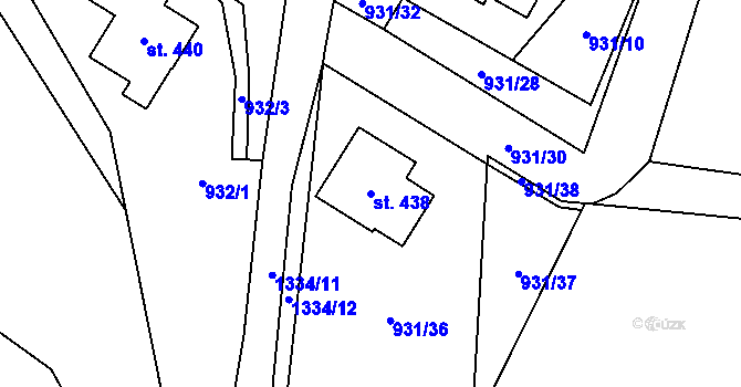Parcela st. 438 v KÚ Miřetice u Nasavrk, Katastrální mapa
