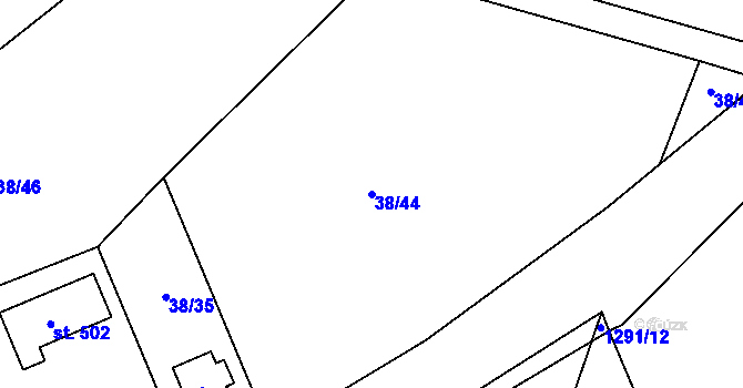 Parcela st. 38/44 v KÚ Miřetice u Nasavrk, Katastrální mapa