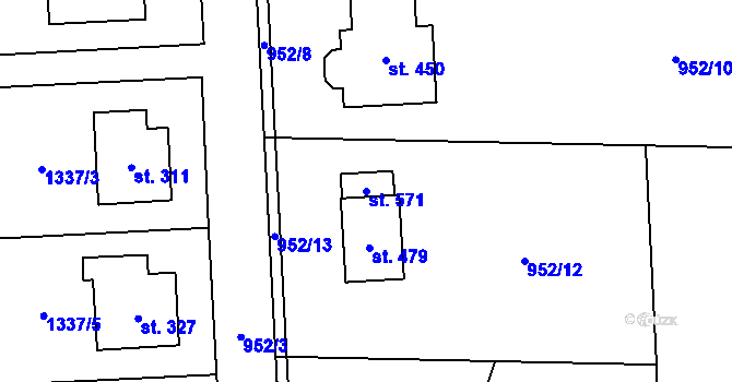 Parcela st. 571 v KÚ Miřetice u Nasavrk, Katastrální mapa