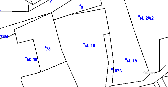 Parcela st. 18 v KÚ Miřetín, Katastrální mapa