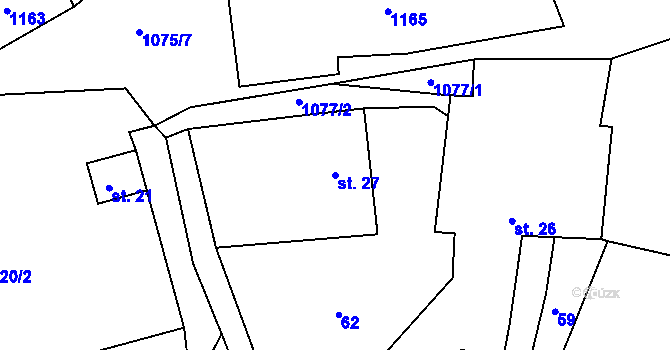 Parcela st. 27 v KÚ Miřetín, Katastrální mapa