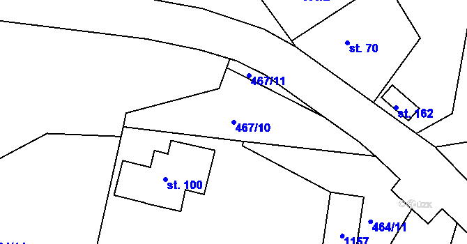 Parcela st. 467/10 v KÚ Miřetín, Katastrální mapa