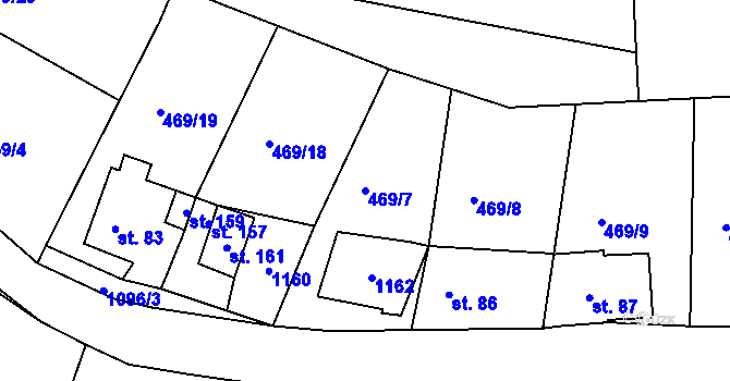 Parcela st. 469/7 v KÚ Miřetín, Katastrální mapa