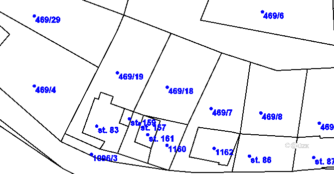 Parcela st. 469/18 v KÚ Miřetín, Katastrální mapa