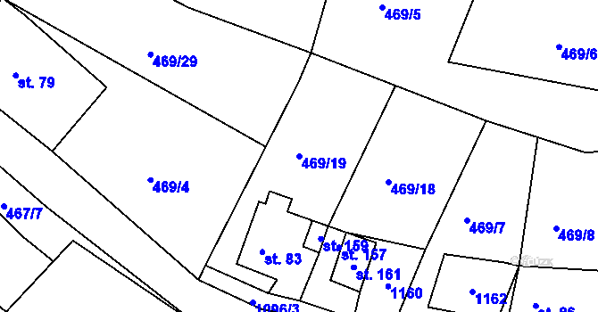 Parcela st. 469/19 v KÚ Miřetín, Katastrální mapa