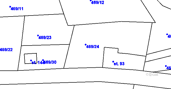 Parcela st. 469/24 v KÚ Miřetín, Katastrální mapa