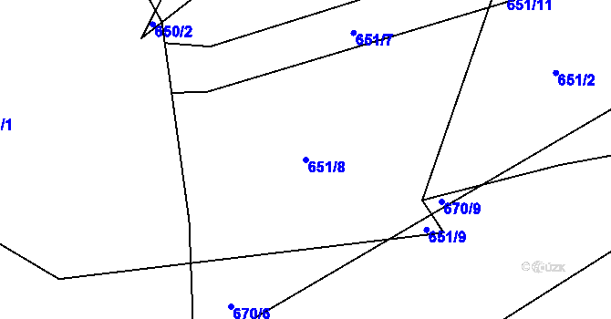 Parcela st. 651/8 v KÚ Miřetín, Katastrální mapa