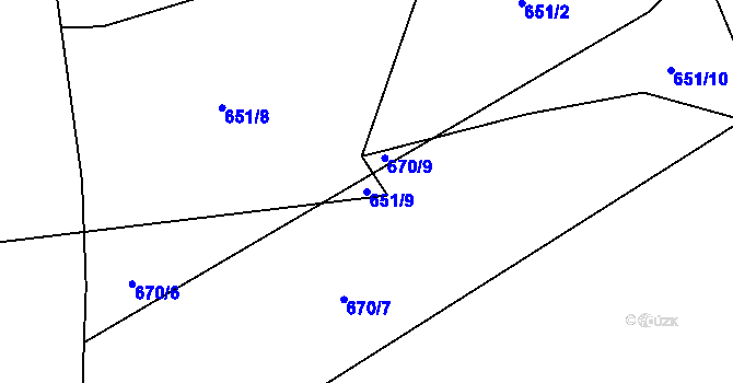 Parcela st. 651/9 v KÚ Miřetín, Katastrální mapa