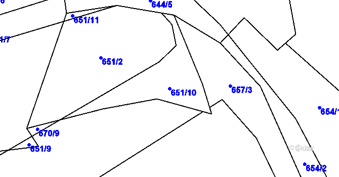 Parcela st. 651/10 v KÚ Miřetín, Katastrální mapa
