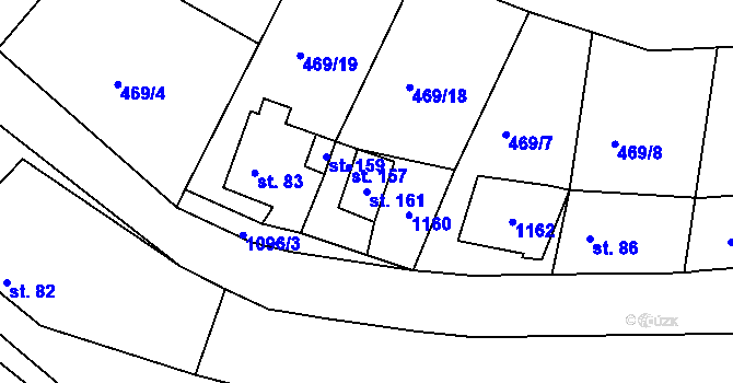 Parcela st. 161 v KÚ Miřetín, Katastrální mapa